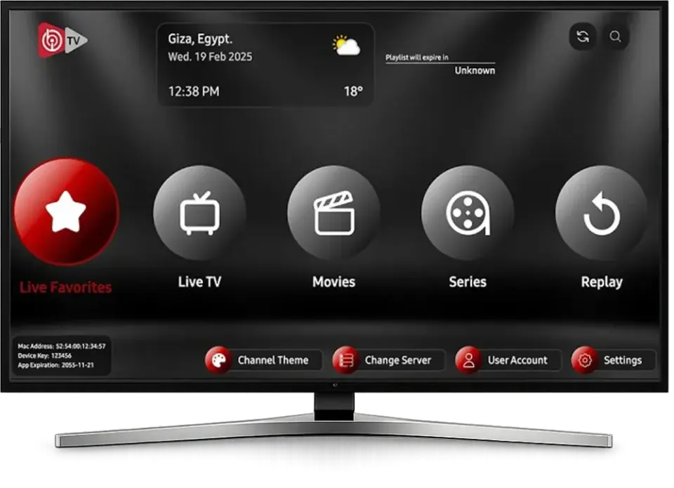 Startscherm van IBO Player op een Smart TV